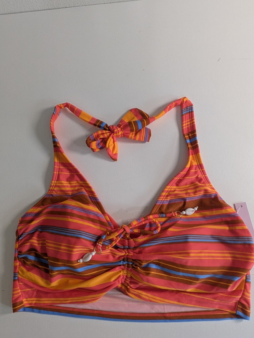 NWT Wild Fable Swimsuit Bikini Top Bra Sz XL Halterneck Pull On Stripes Colorful